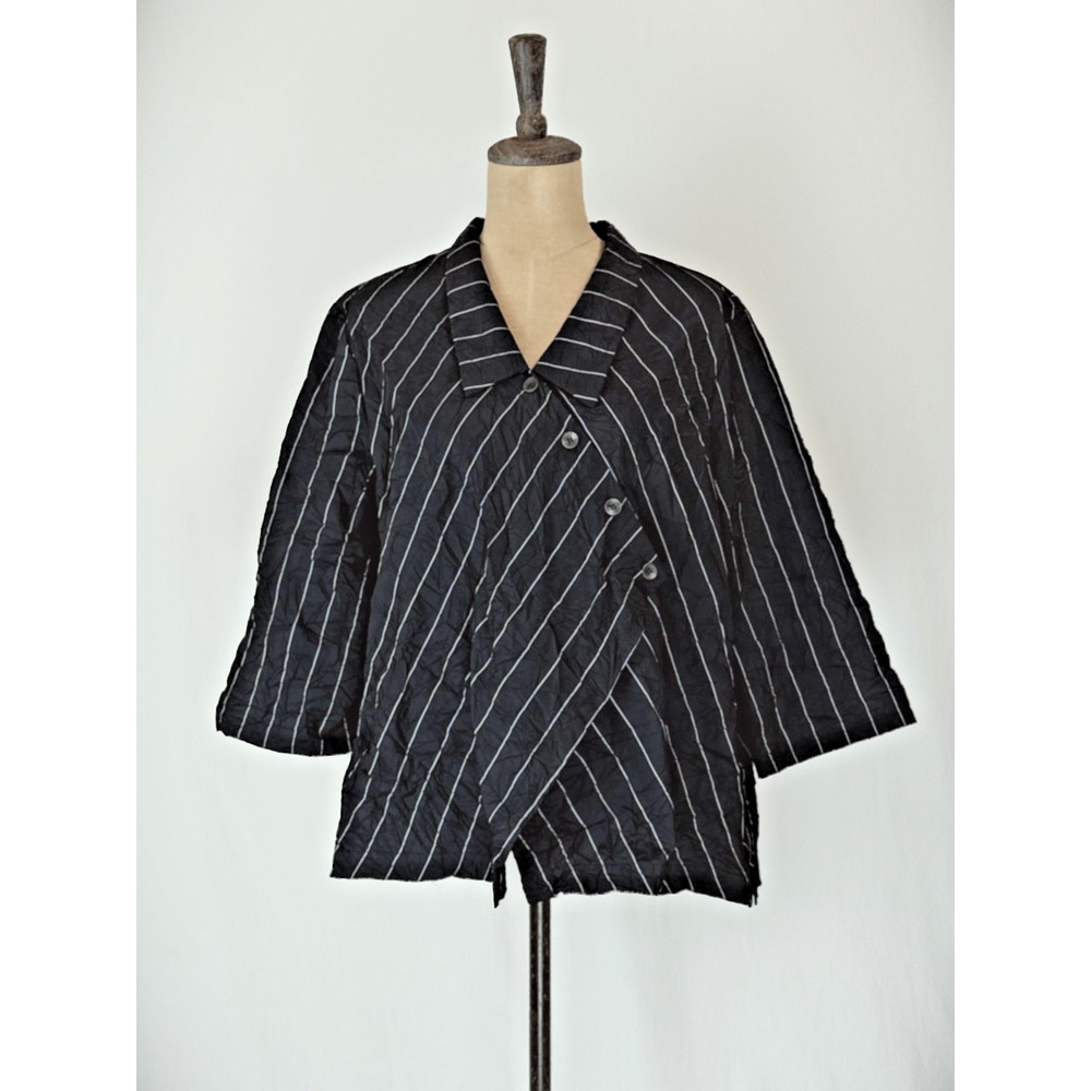 CHALET USA Asymetrical FUN Crinkle Jacket Black White XL REALLY CUTE!!! #0075